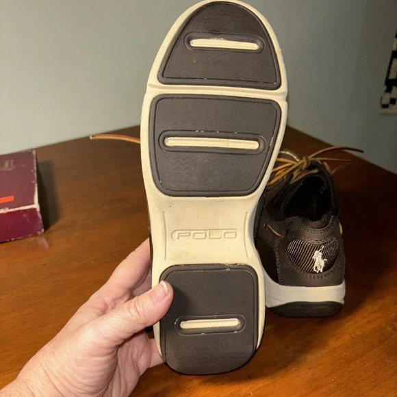 Polo Ralph Lauren Carrick Leather Boat Shoes Men's Size 8D Brown White Preppy - Picture 7 of 11